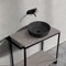 Console Sink Vanity With Matte Black Vessel Sink and Grey Oak Shelf, 35